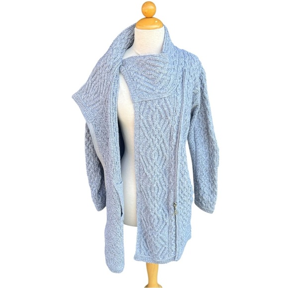 Aran Sweater Market Merino Wool Cable Knit Side-Zip Sweater Tunic Gray Large GUC - Picture 5 of 16